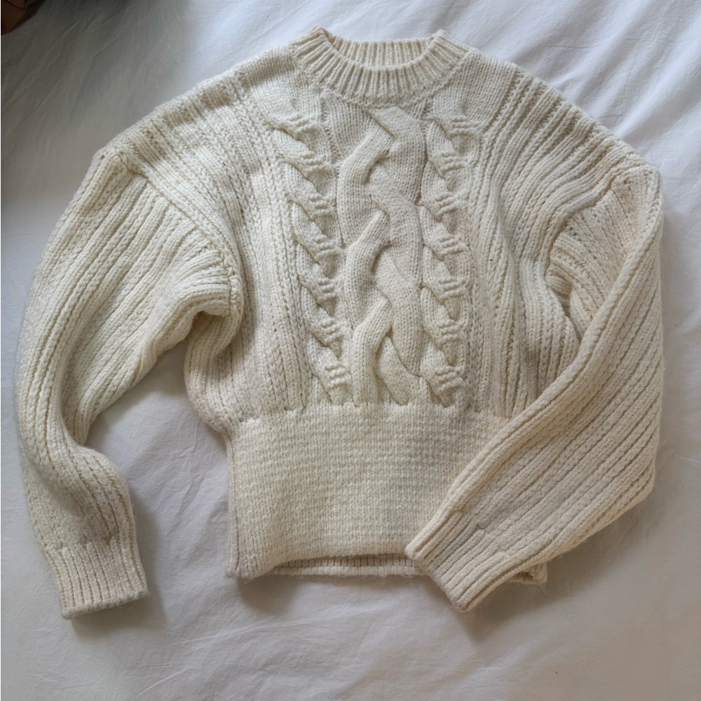 Zara Cream Cable Knit Crew Neck Sweater